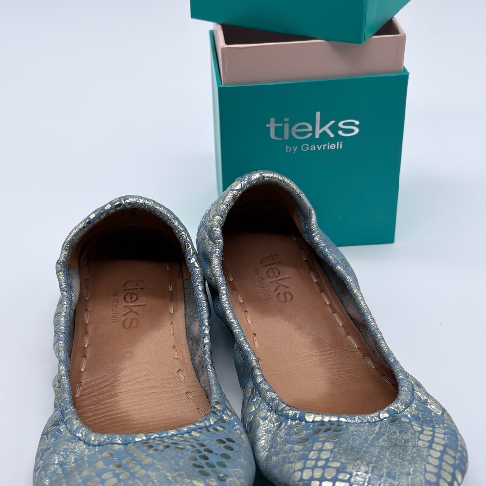 Tieks Metallic Blue Snakeskin Flats